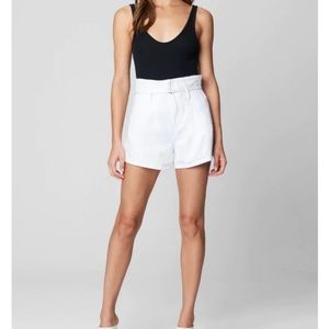 Blank NYC Paycheck White High Rise Belted Jean Shorts